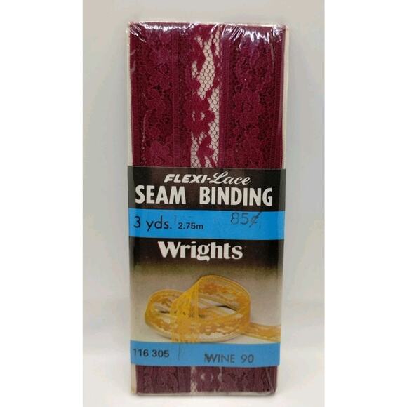 Wrights Seam Binding Flexi-Lace 3 Yds 116 305 Wine 90 - Sewing Vintage 1986 - Picture 1 of 2